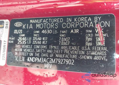 2021 Kia Sportage Lx z USA, uszkodzony, nr VIN KNDPM3AC2M7927902